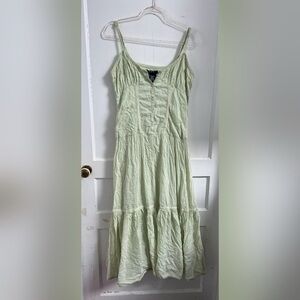 JFW Vintage sage green boho cottagecore cotton tiered midi sundress Size M